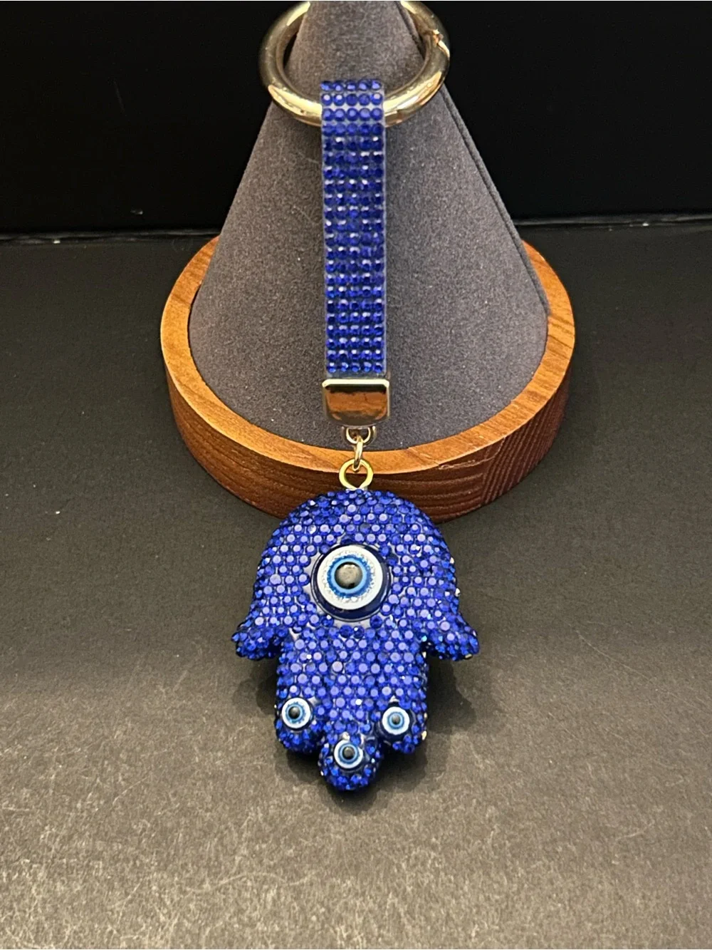 Royal Blue Crystal Hamsa Evil Eye 🧿 Bag Charm Keychain with Gold Hardware NWOT
